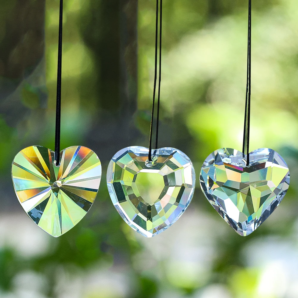 Crystal Light-catching Ball Heart Shape Prism Pendant Lamp Window Rainbow Hanging Decoration Sun Catcher Room Wedding Decoration