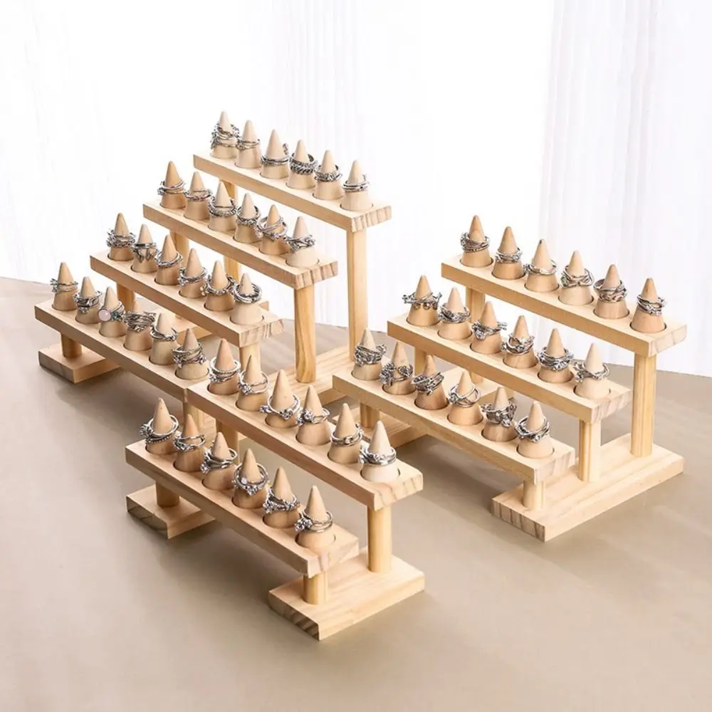 

Multi-layer Cone Ring Display Stand Modern Bracelets Necklace Wood Rings Display Holder Organizer Space Saving