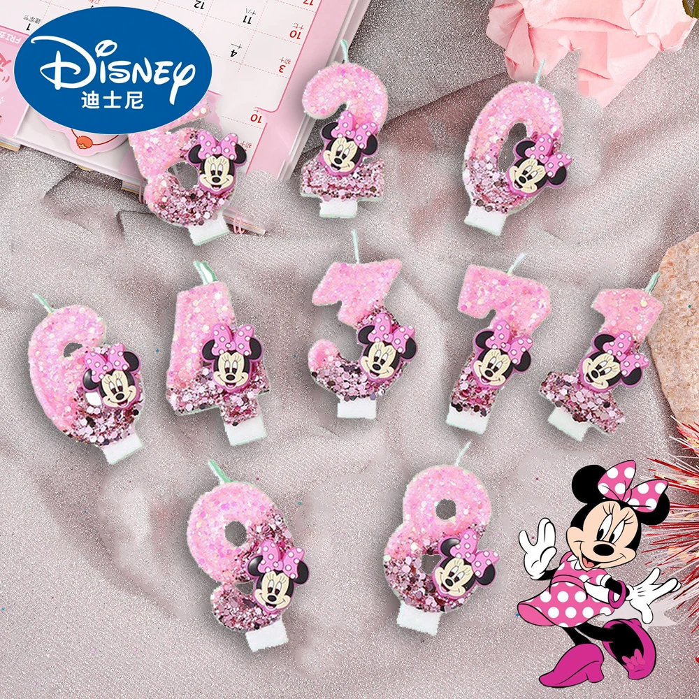 جديد ديزني أنيمي ميني ماوس شمعة رقمية Kawaii الوردي ميني ماوس الأطفال تحت عنوان شموع الحفلات الوردي فتاة هدايا الحفلات #1