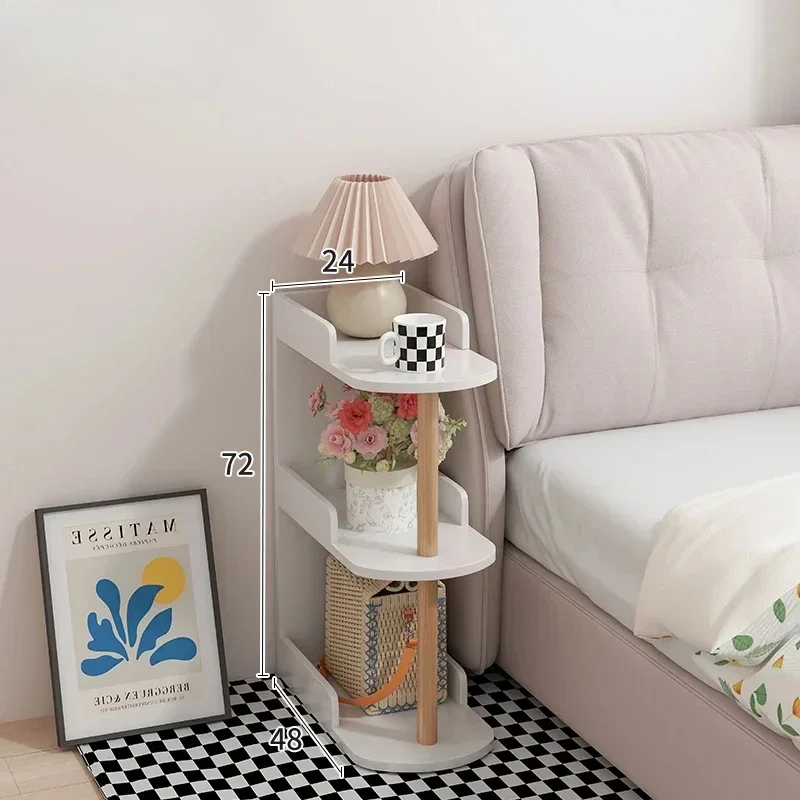 

Bedside Table with Cream Style, Modern and Simple Small Bedside Shelf, Storage Cabinet, Ultra Narrow Crevice, Small Coffee Table