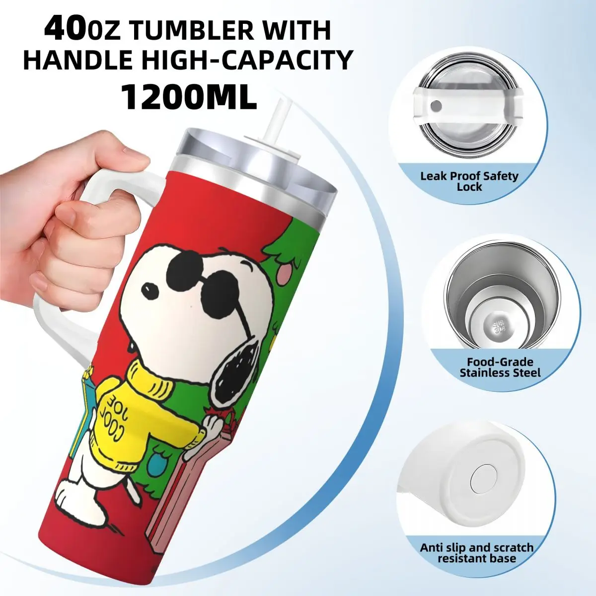 Stainless Steel Tumbler SNOOPY American Dog Mugs Cup With Straws Travel Hot Drinks Water Bottle Insulated Large Coffee Mug