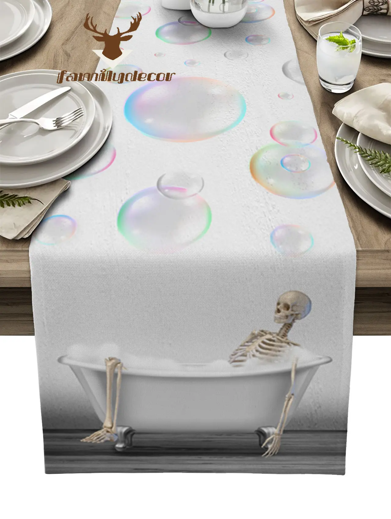 Funny Bathtub Skull Bubble Modern Table Runners Holiday Party Wedding Decoration Tablecloth Living Room Dining Table Accessories