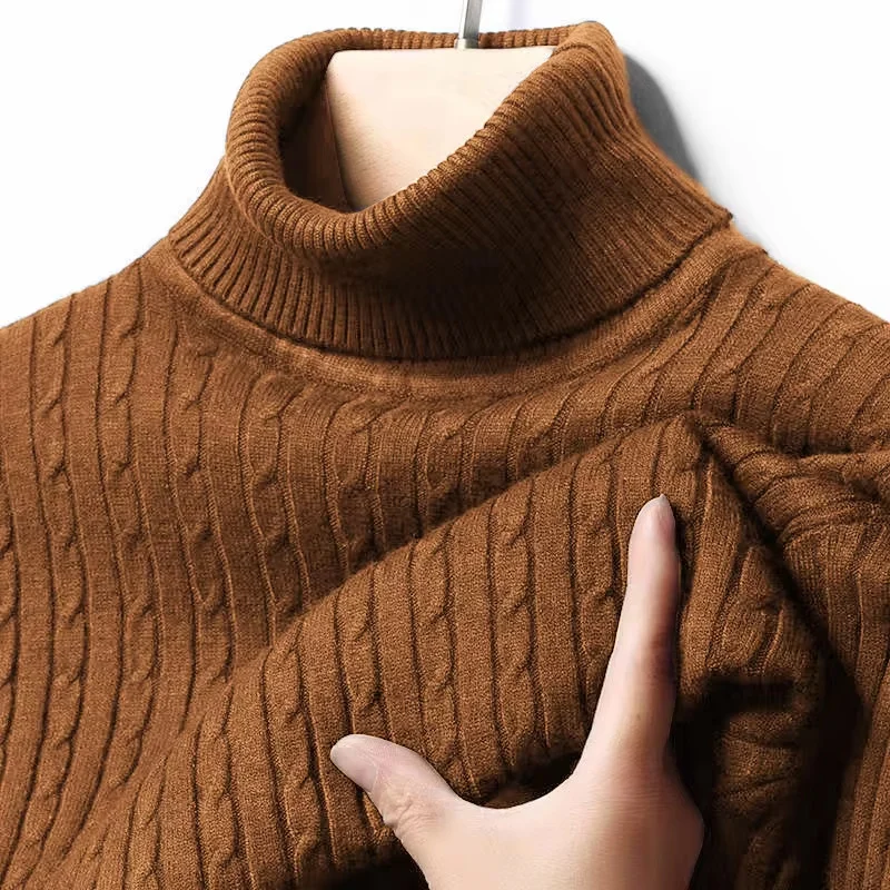 Winter Rollkragenpullover für Herren, Dick und Warm, Marken-Herrenpullover, Slim Fit, Strickware mit Doppelkragen – Detail 10