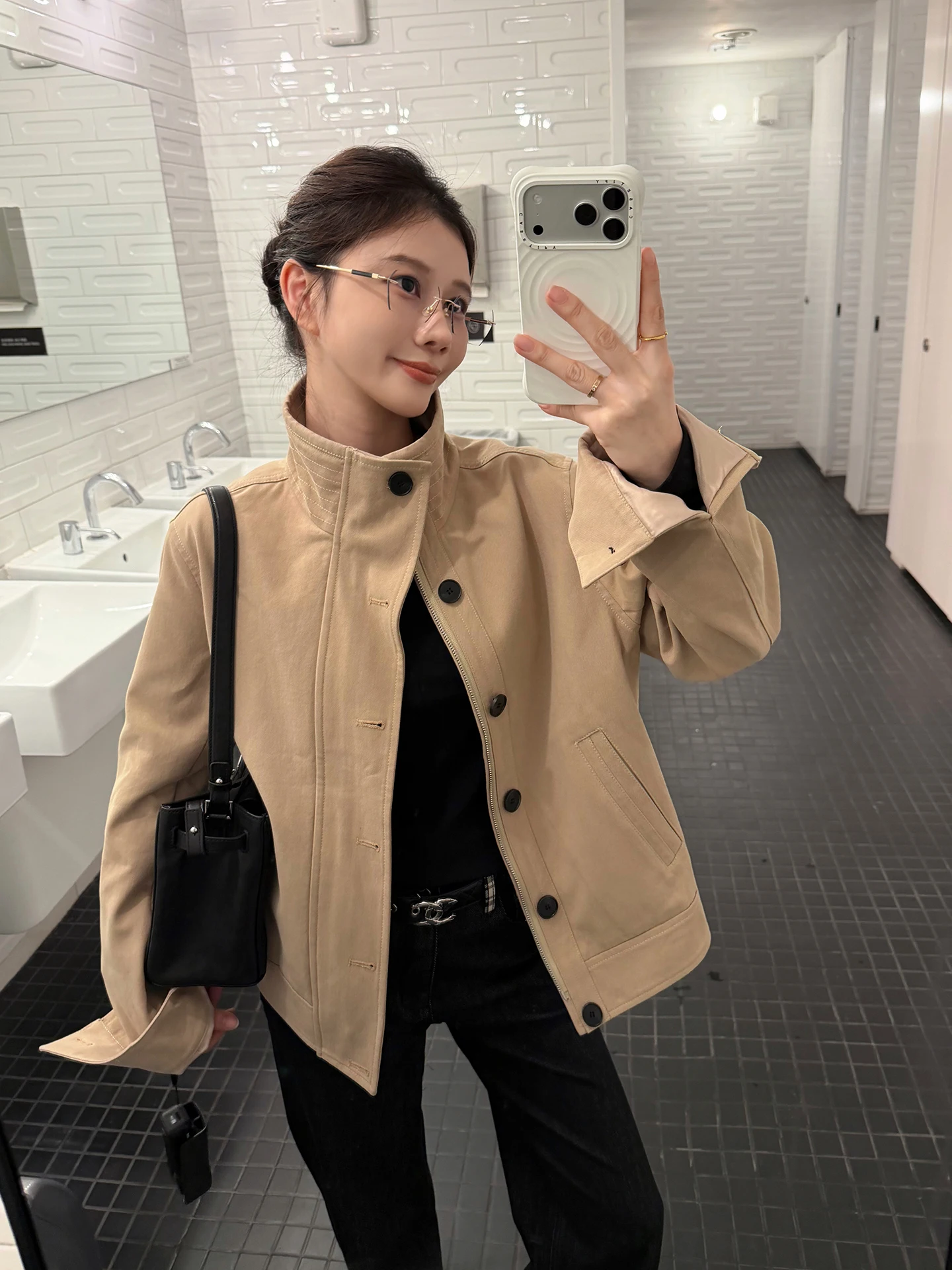 

EKOOL Korean Sle Loose Fit ort Jaet Women's Spring 2026 Early Season New Sle Stand Collar Button up Top