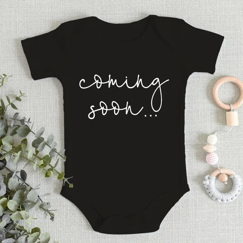 

Baby Romper Clothing "Coming Soon..." Print Newborn Bodysuits Short Sleeve Cotton Romper Black White Boy Girl Infant Jumpsuits