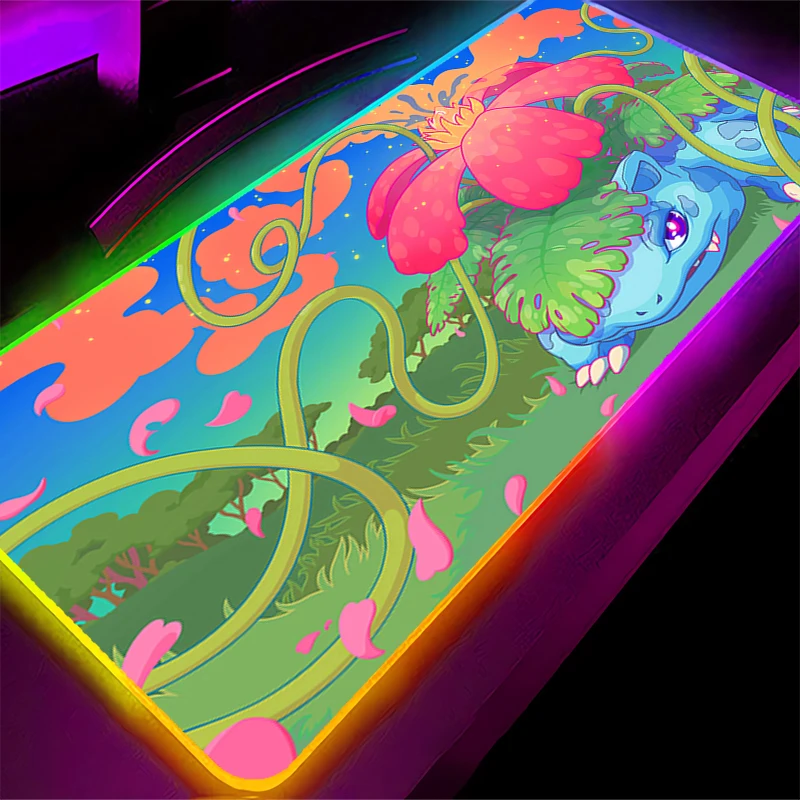 

Anime LED Mouse Pad Backlight Gaming Mini Pc Computer Keyboard RGB Desk Mat alfombrilla Pokemon Bulbasaur Mousepad For Best Gift