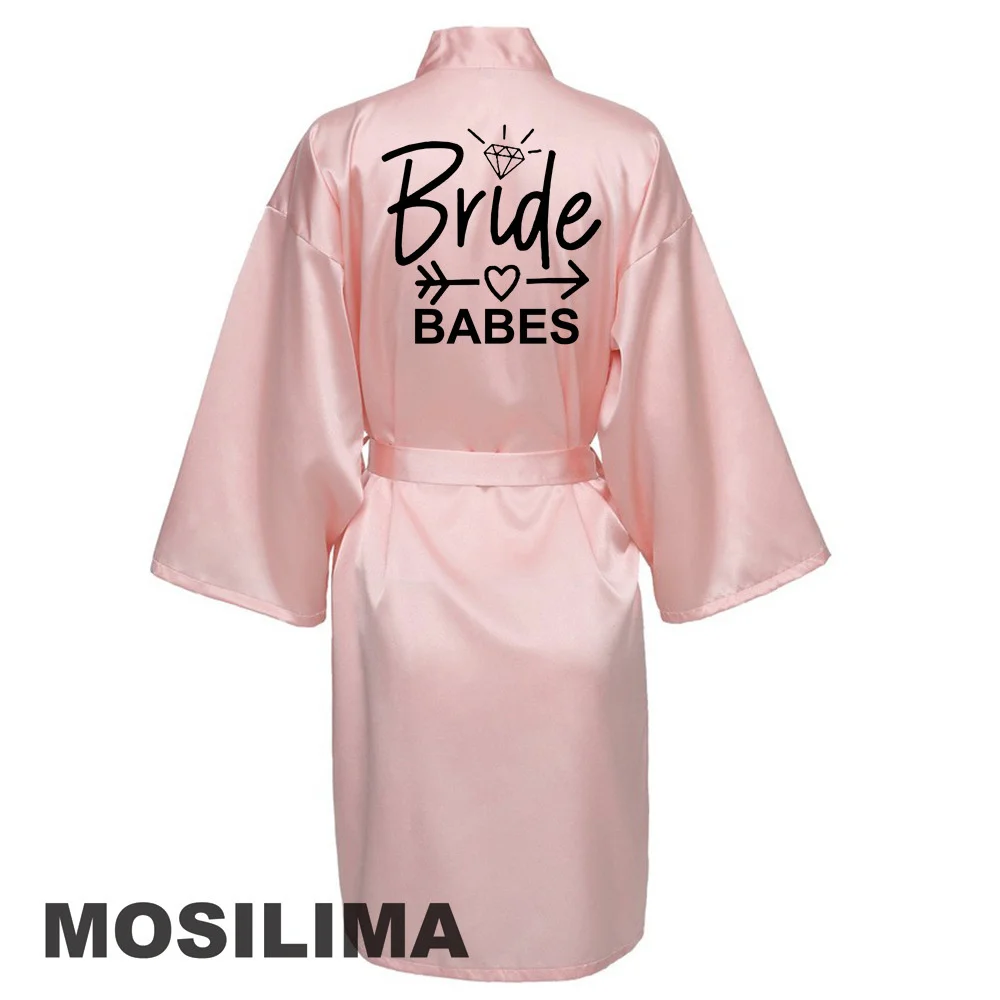 Wedding Party Team Bride Robe With Black Letters Kimono Satin Pajamas Bridesmaid Bathrobe SP037