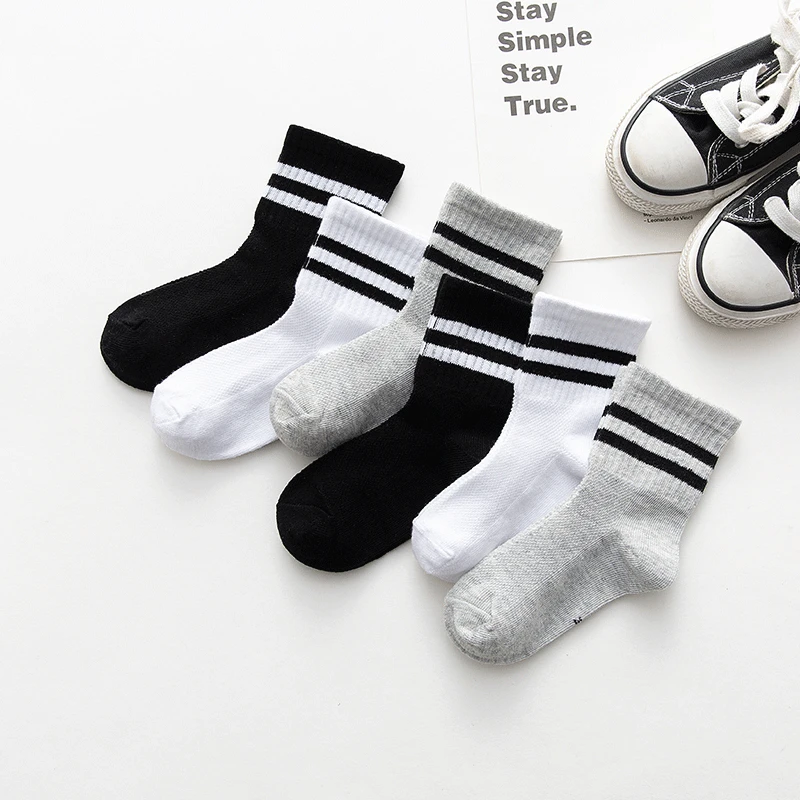 1 Pairs Summer Breathable Mesh Children Socks Solid Color Cotton Girls Boys Mid Socks Kids Stripe Sports Socks For 3-12 Years