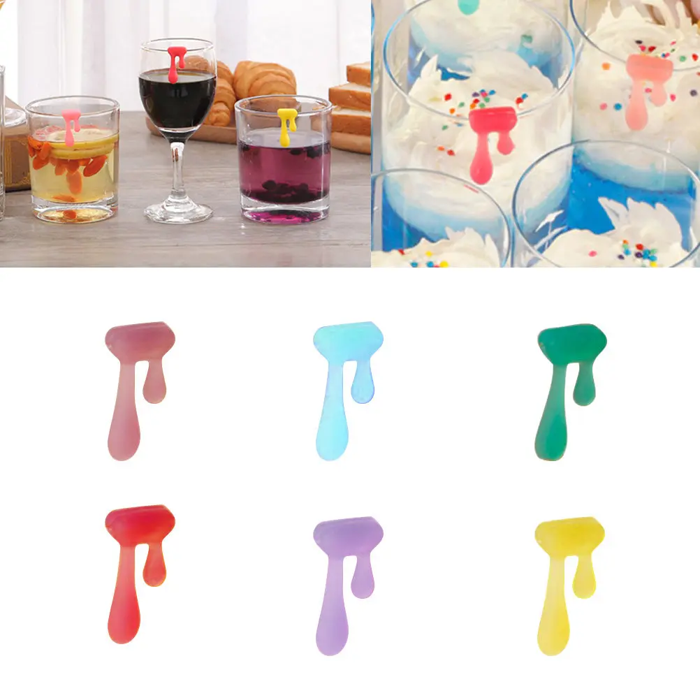 6Pcs Food Safe Silicone Wine Glass Markers Water Drop Shape Festive Party Favor Glass Charm Drink Identifier Reusable Cup Sign