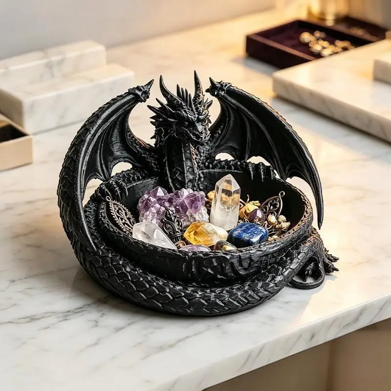 Hot New 3D Printed Dragon Shape Jewelry Tray Unique Dark Gothic Trinket Bowl Plastic Key Coin Desktop Storage Organizer Holder