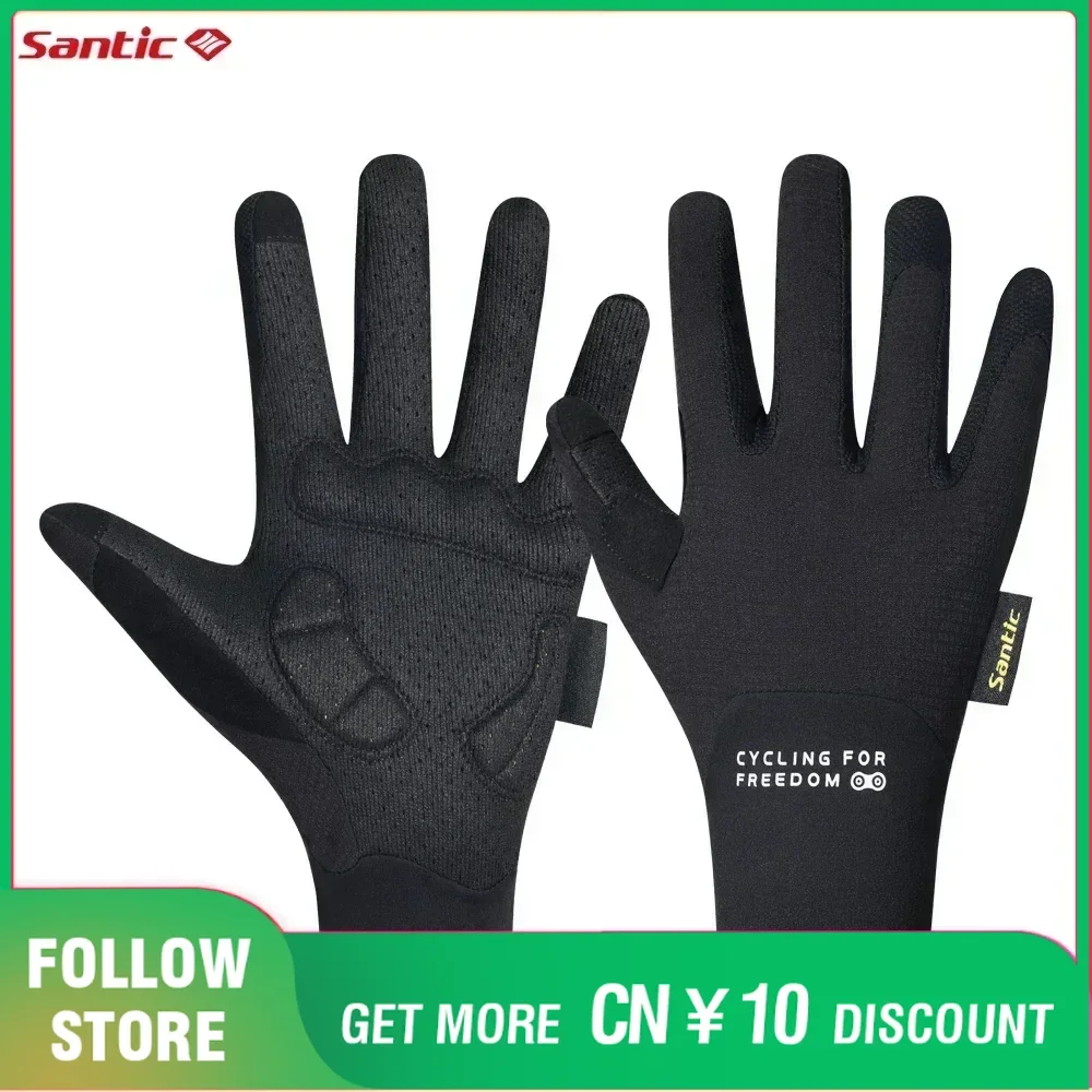 Santic Cycling Gloves Spring Summer Outdoor Sports MTB Riding Full Finger Gloves Pro Breathable Non-slip Shock Absorption Gloves