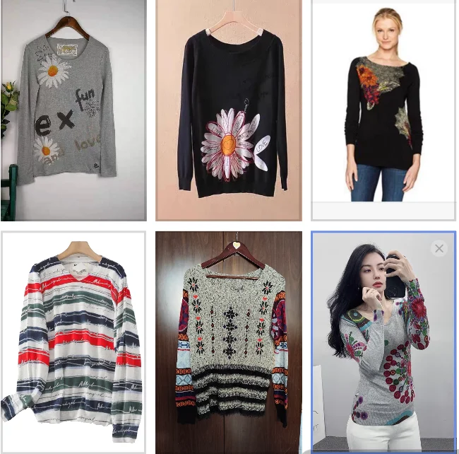 Foreign trade original single Spanish fashion new spring and summer exquisite printed knit slim bottom sweater