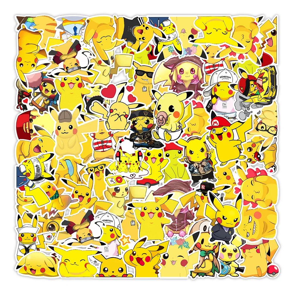 50/100Pcs Pokemon Stickers Kawaii Pikachu Stiker Skateboard Bicycle Guitar Laptop Kids Waterproof Toys Gift