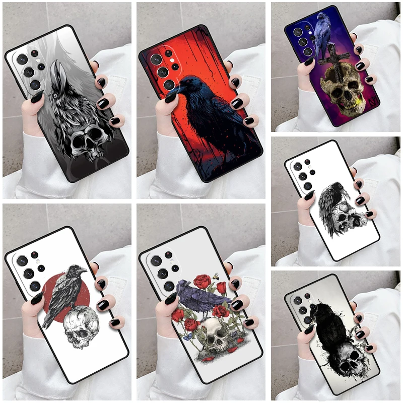 Phone Case For Samsung Galaxy S24 S23 S21fe S22 Ultra Plus Note 10 20 S8 S9 S10 Cover Raven Crow Skull pattern