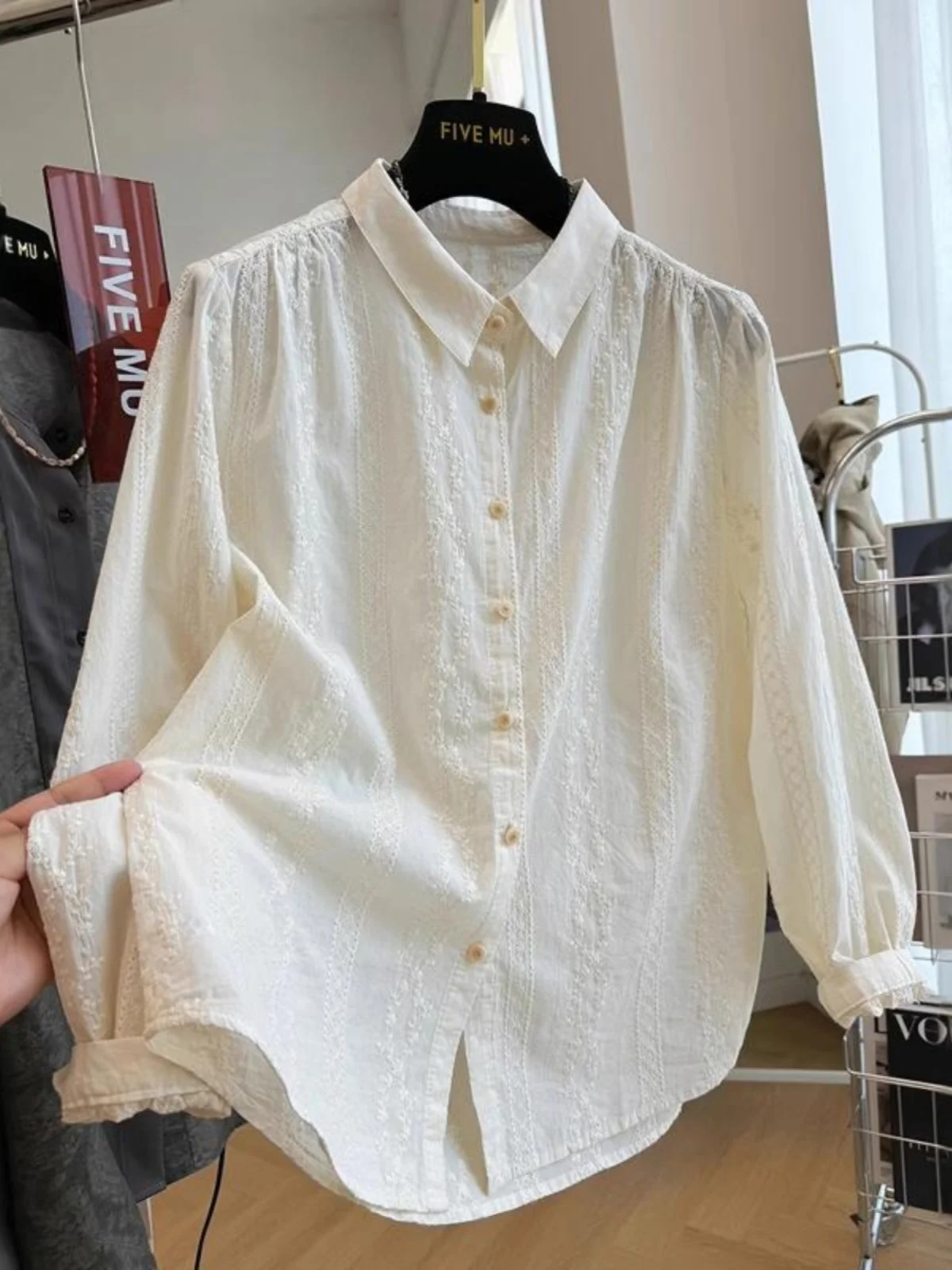 

Ele Embroidered Long Sve irt Women's Heavy Work Early Autumn Faionable Top Quali Beautiful Small irt Upper