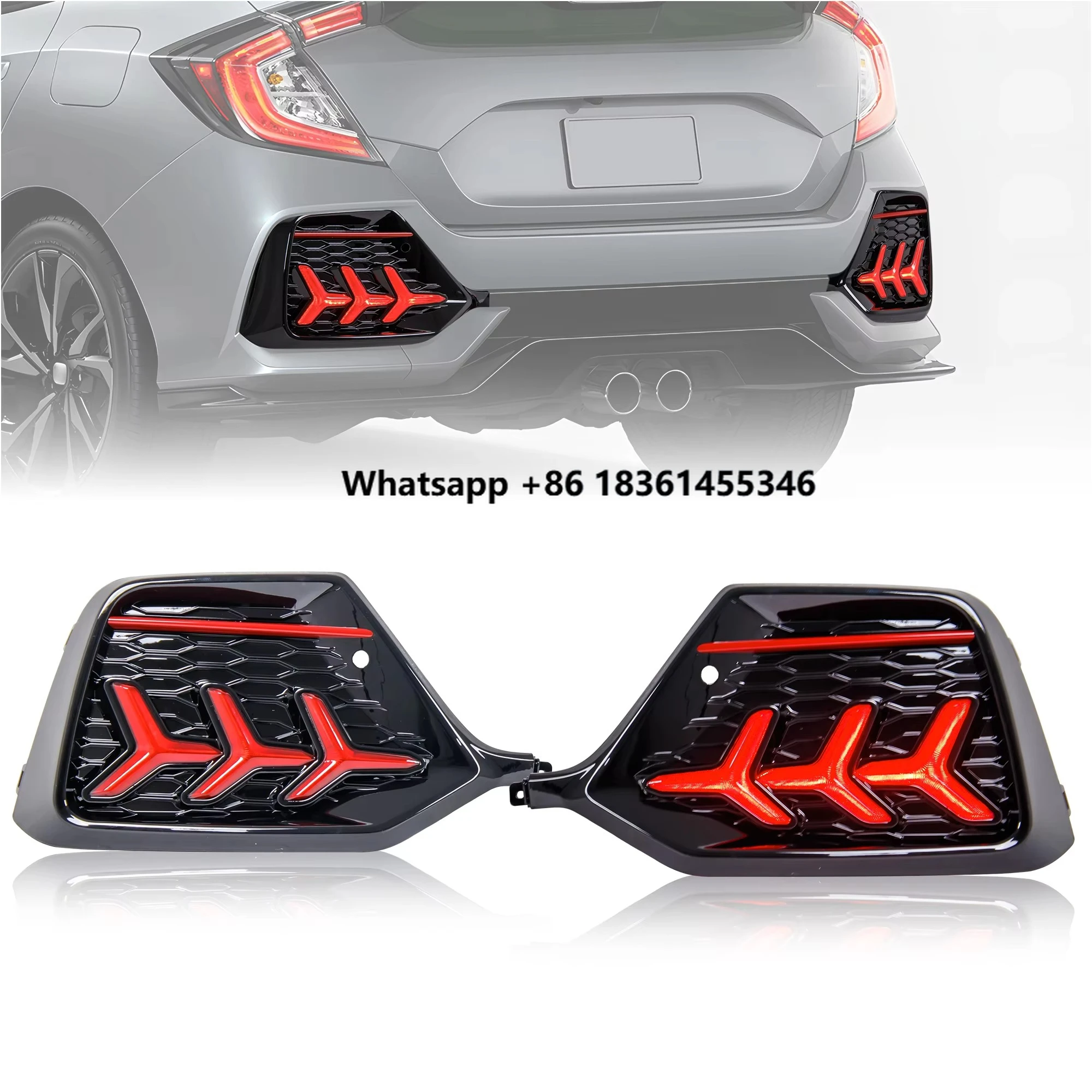 

Светодиодные задние фонари-отражатели для Honda Civic Hatchback 2017-2021, светодиодные задние фонари, бамперные лампы