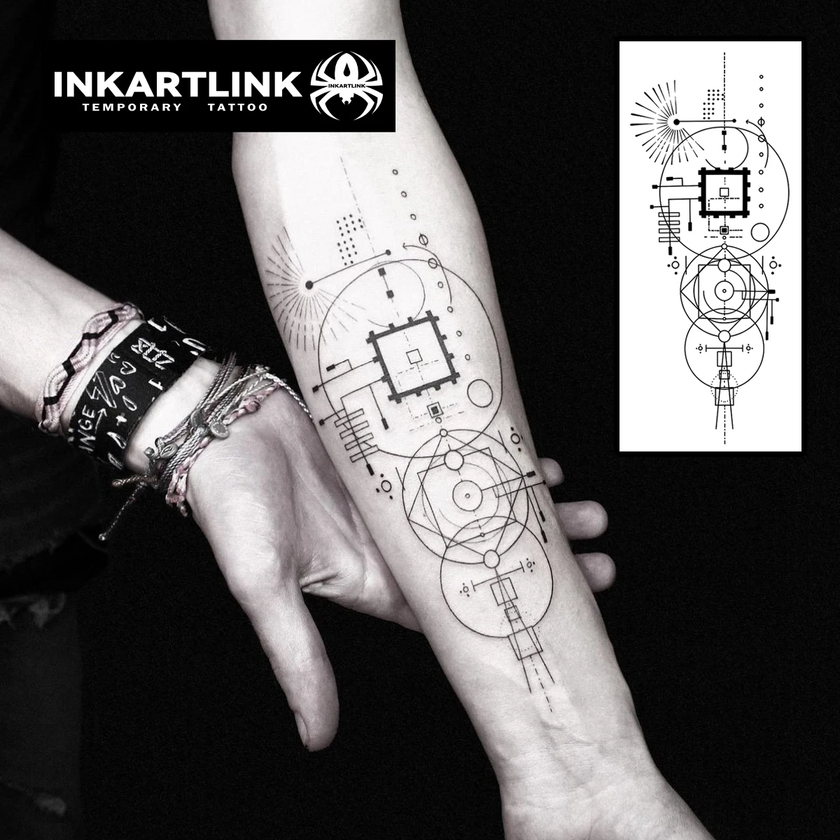 Geometric Design Temporary Tattoo,Lasts To 15 Days New Technology Magic Waterproof Semi Permanent Sticker.