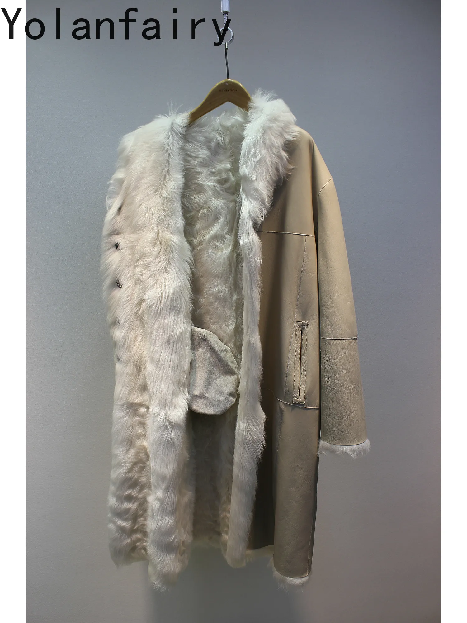 YOLANFAIRY Soft and Warm Natural Fur Coat Man Suit Collar Winter Real Lake Sheep Shearling Jacket Long Fur Coats Men Clothing