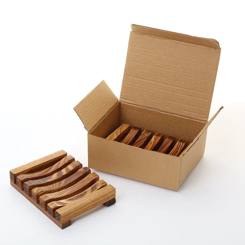 Wooden Natural Bamboo Soap Dishes Tray Holder Draining Box Storage Soap Rack Portable Shower Bathroom Soap Dish Storage Tray