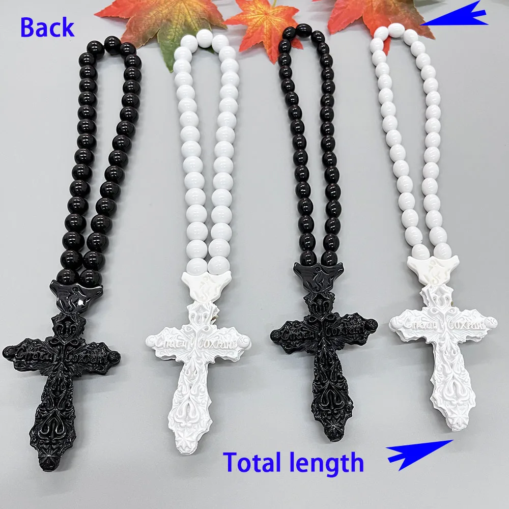 GS107 Cross Black White Beads Stereo Resin Paintings Fine Decoration Religious Belief 3D Three-Dimensional Car Pendants Ornament