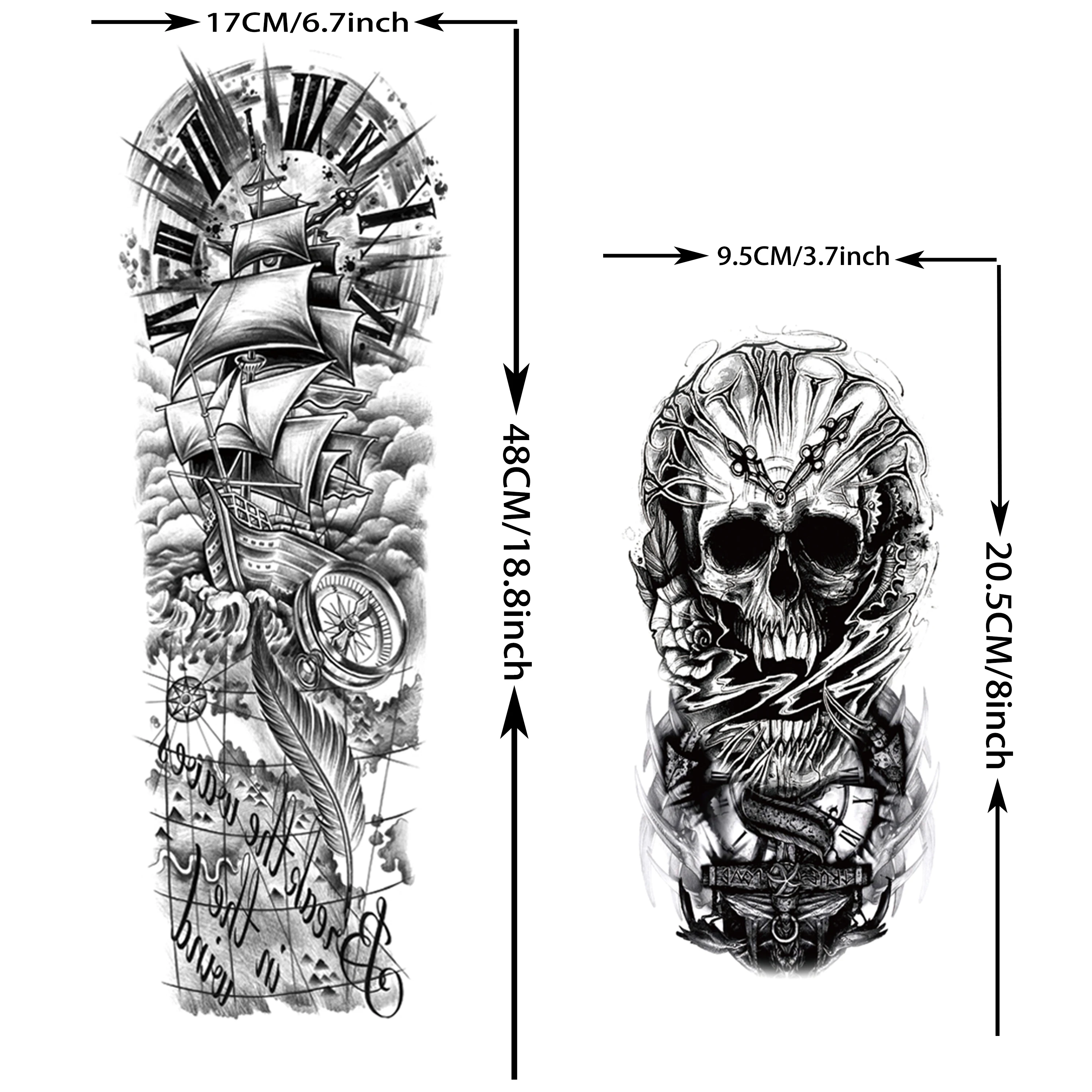 1 ورقة كم كامل الوشم المؤقت للنساء الرجال الكبار النمر الأسد الذئب الموت الجمجمة كبيرة الحجم الوشم ملصق الله زيوس هيئة الفن