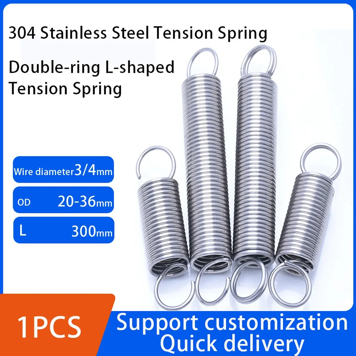 

304 Stainless Steel Tension Spring Wire Diameter 3mm 4mm Outer Diameter 20-36mm Length 300mm Double-Ring Extension Springs