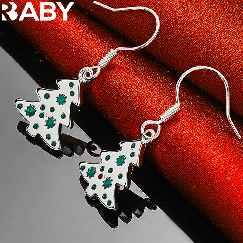 URBABY 925 Sterling Silver Christmas Tree Green AAA Zircon Drop Earrings For Women Jewelry Wedding Engagement Party Accessories