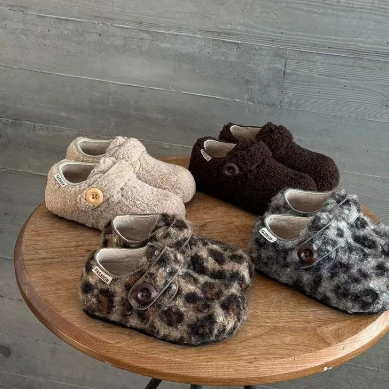 

Warm Korean Children's Cotton-padded Shoes Winter Girls Fashion Comfortable Versatile Soft Soled Casual Slippers for Children