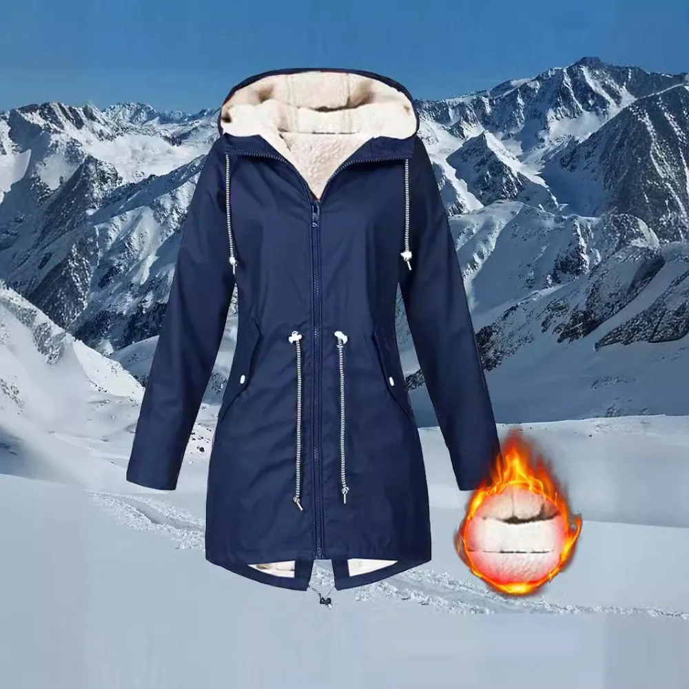 

New European and American Style Fleece-Lined Jacket, Hooded Outdoor Mountaineering Coat, Waterproof Windproof Anorak