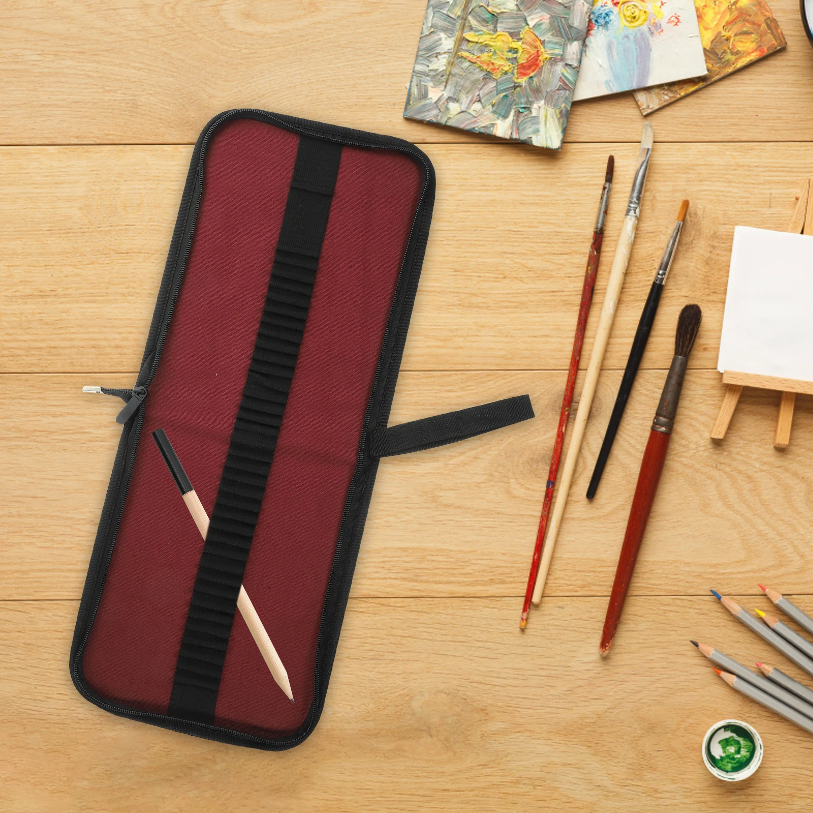 

36 Holes Canvas Pencil Case Foldable Pen Organizer Storage Bag Drawing Markers Paintbrushes Erasers Sharpeners Student