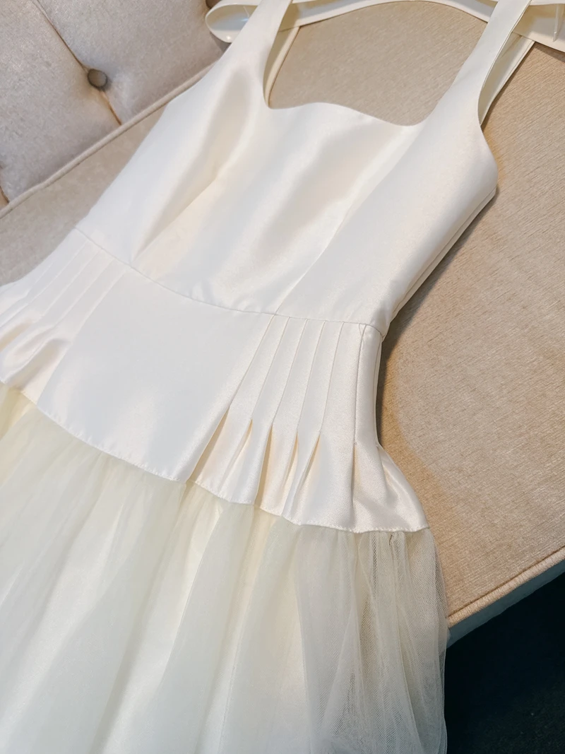 Summer Aosphere White Sexy Brtte Strap Me Patchwork PureWant Aoscence Fairy Silk Velvet High-End Holiday Dr