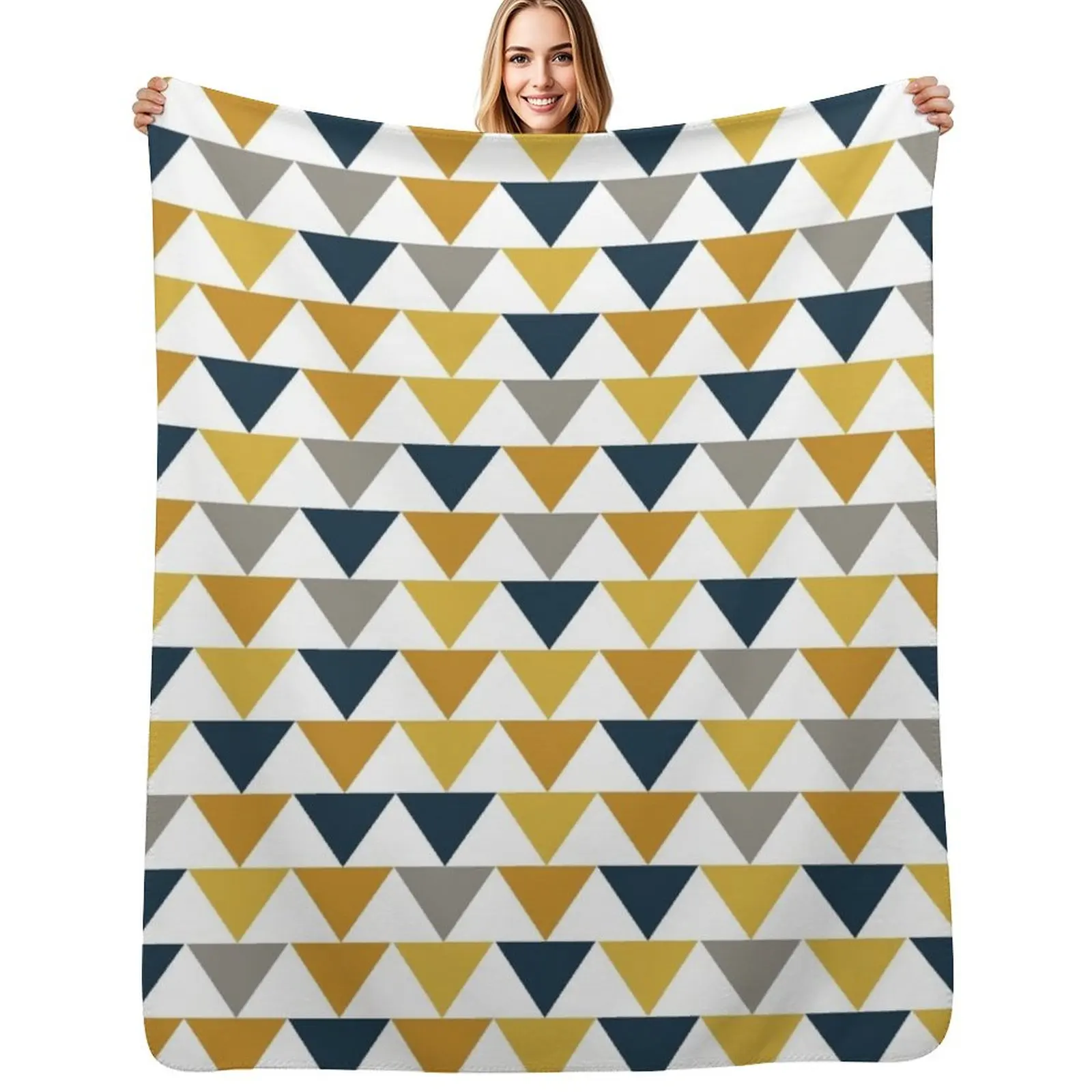 Arrows: Light Mustard Yellow, Dark Mustard Yellow, Dark Blue, Grey, and White Geometric Pattern Throw Blanket halloween Blankets