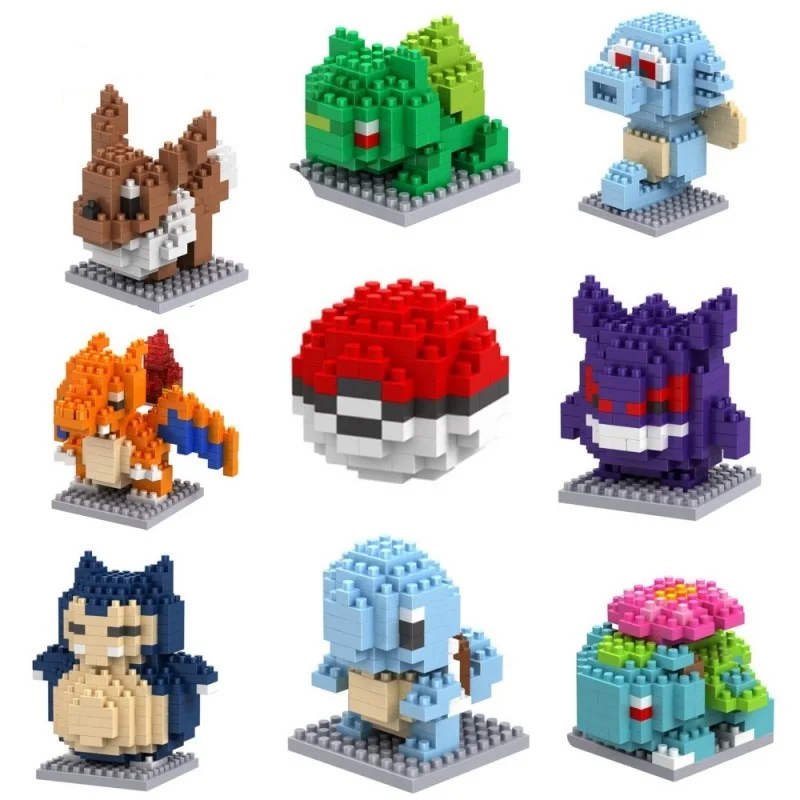 Blocks Small Building Blocks Cartoon Charizard Gengar Snorlax Animal Mini Model Education Game Graphics kid Toys