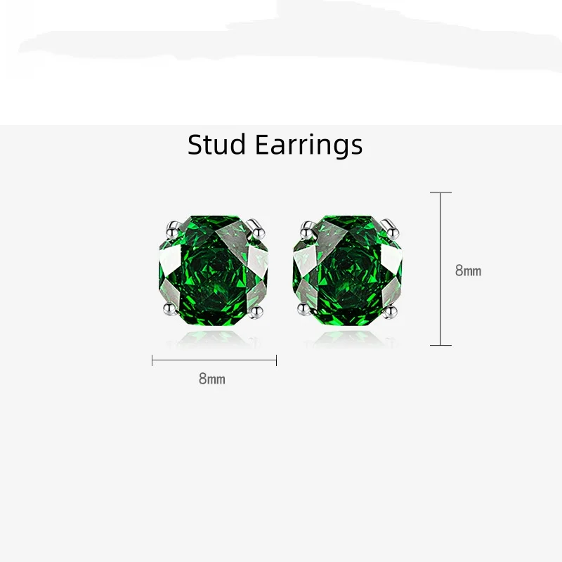 S925 Sterling Silver 3‑Piece Set, Octagonal Green High‑Carbon Diamond Millennium Rose Cut Ring Earrings Pendant