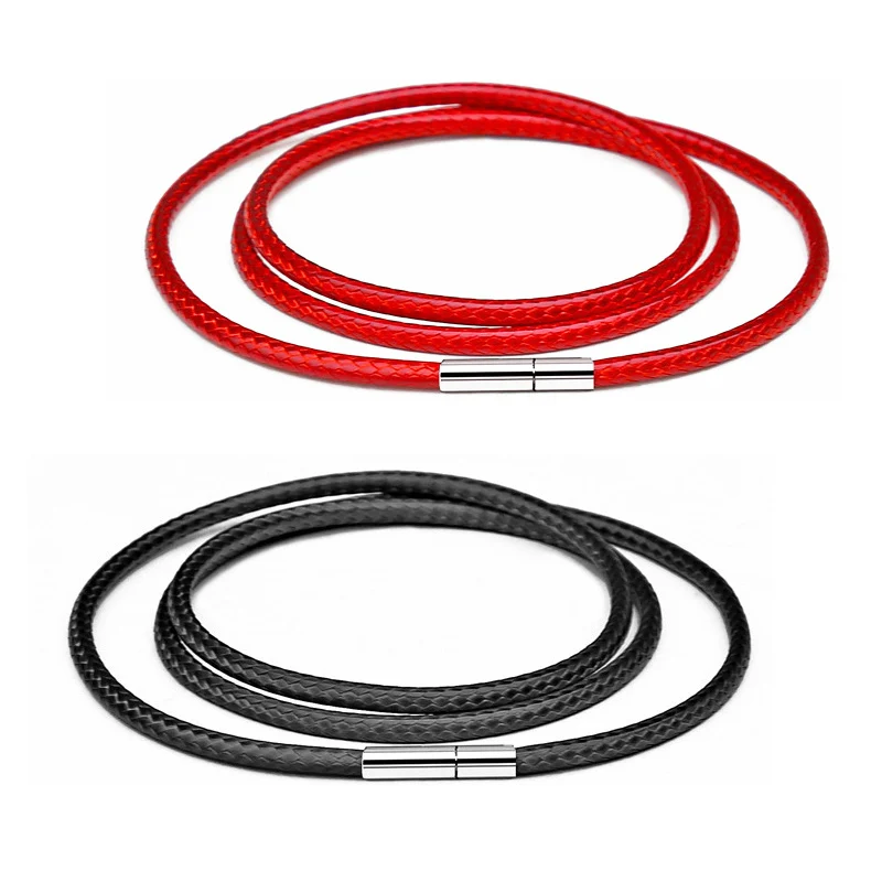 41-60cm Men Women Necklace Cord Leather Cord Wax Rope Chain Stainless Steel Tube Clasp For DIY Pendant Necklaces Jewelry 1-3mm