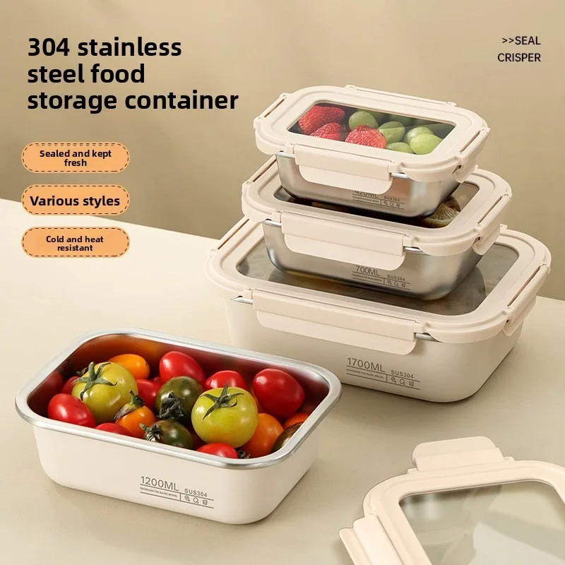 Fresh-keeping Box 304 Stainless Steel Glass Cover Fresh-keeping Box Anti-spill Sealed Lunch Box Visual Cover