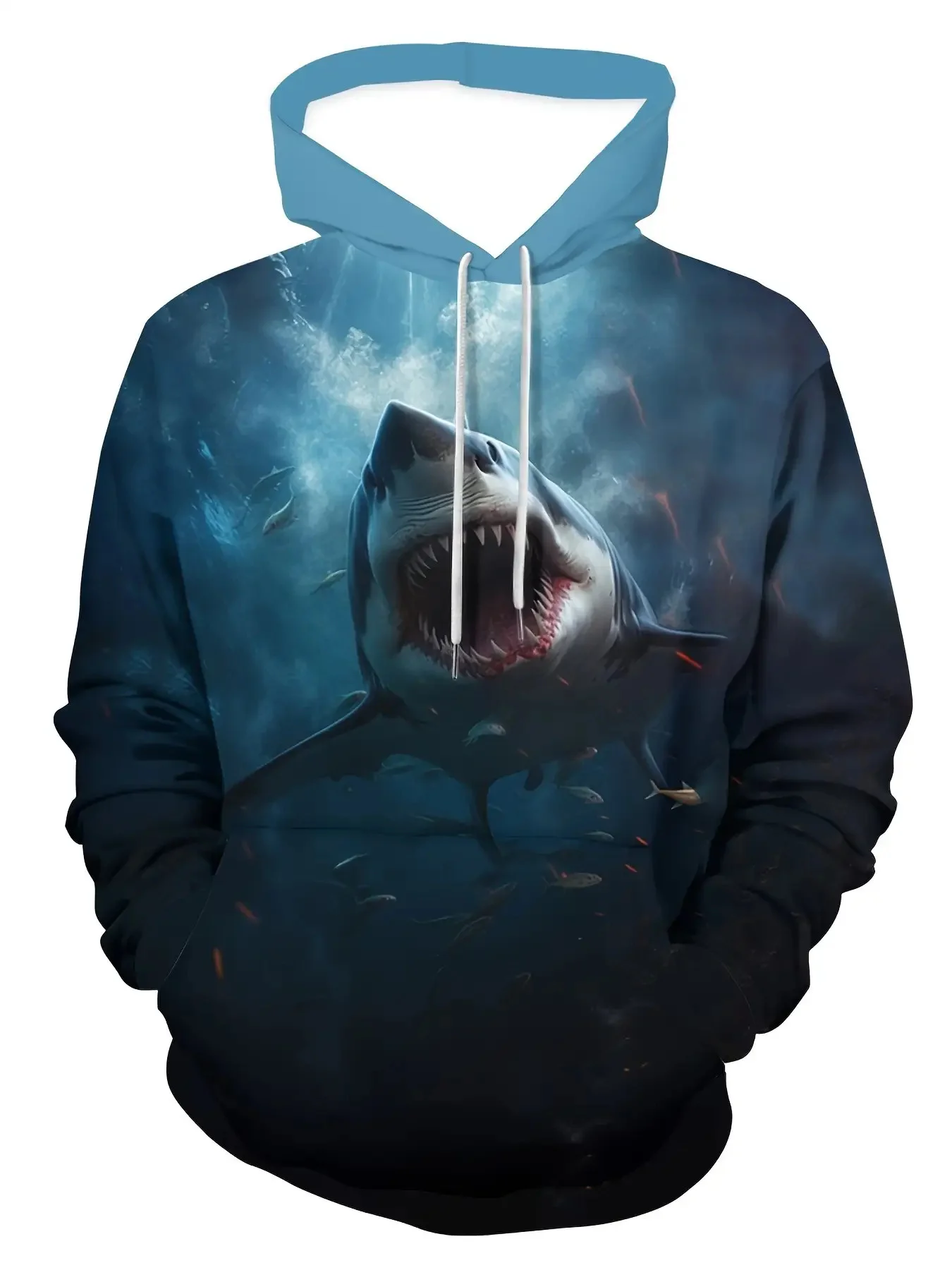 

Мужская толстовка с капюшоном в виде акулы, всесезонная комфортная толстовка свободного кроя с капюшоном на шнурке, повседневные женские толстовки, детские толстовки