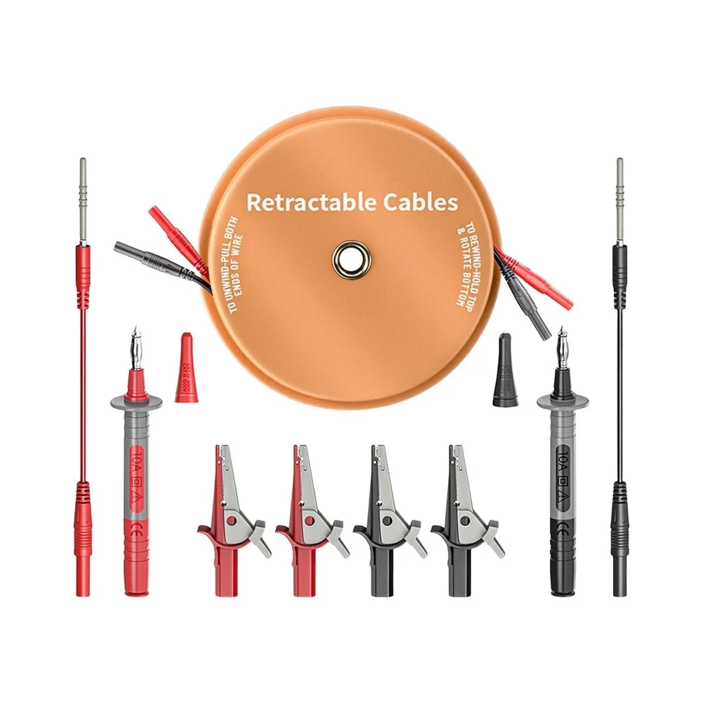 Orange Retractable Test Leads With Clips 4mm Banana Electrical Test Cable Wire For Multimeter Circuit Repair