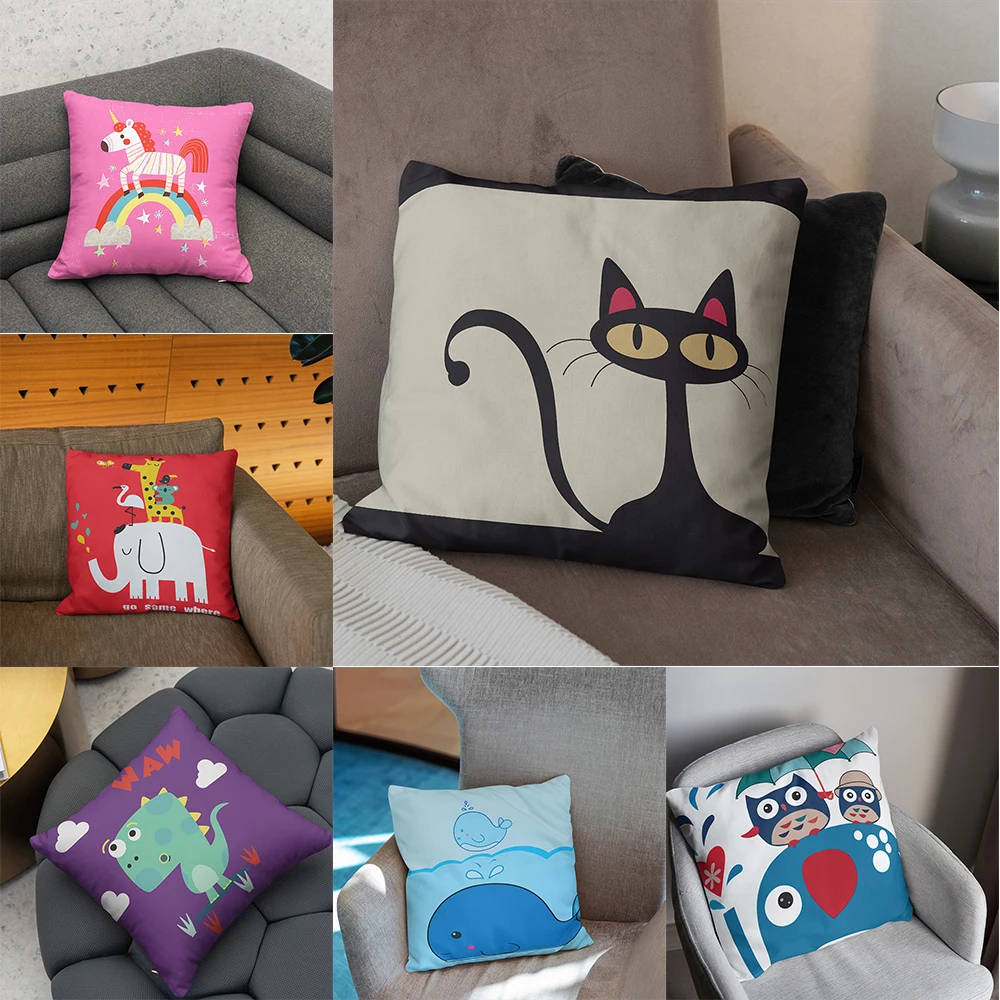 Various small animal print cushion covers cute cat bedroom living room sofa home decoration pillowcases