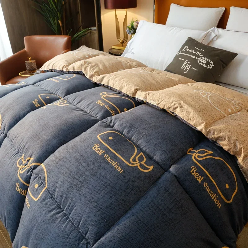 Thicken Warm Winter Quilt Double-sided Printed Design Quilted Fixed Filling Bedding Close-fitting Comfortable Breathe Quilt Core