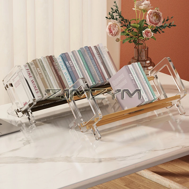 Desktop Bookshelf Simple Magazine Rack Office Documents Books Storage Shelf Students Home Office Bookcase Acrylic Shelves