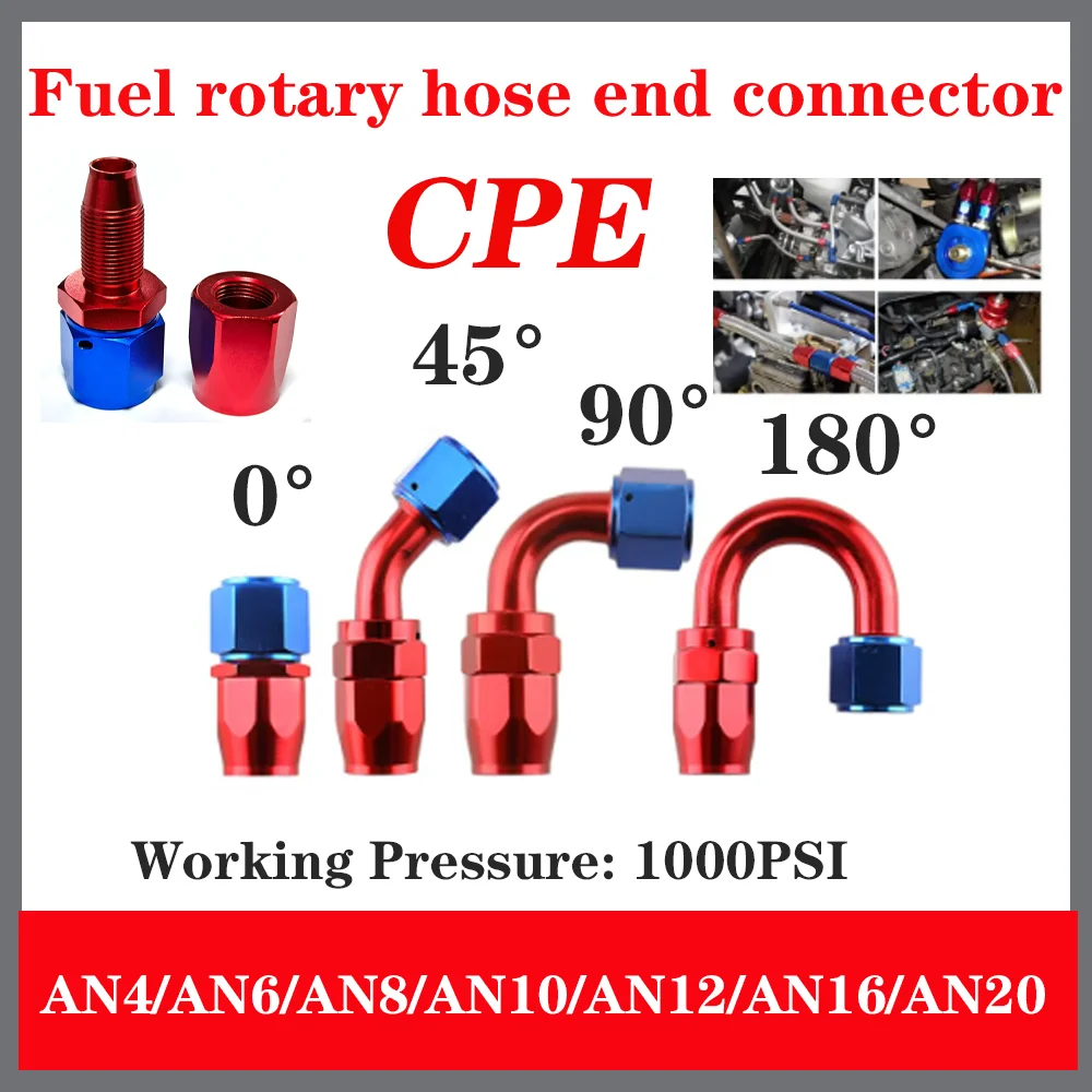 1PCS Universal Oil Fuel Swivel Hose End Fitting Aluminum AN4/6/8/10/12/16/20 0°/45°/90°180° Degree Oil Fuel Line Red Blue