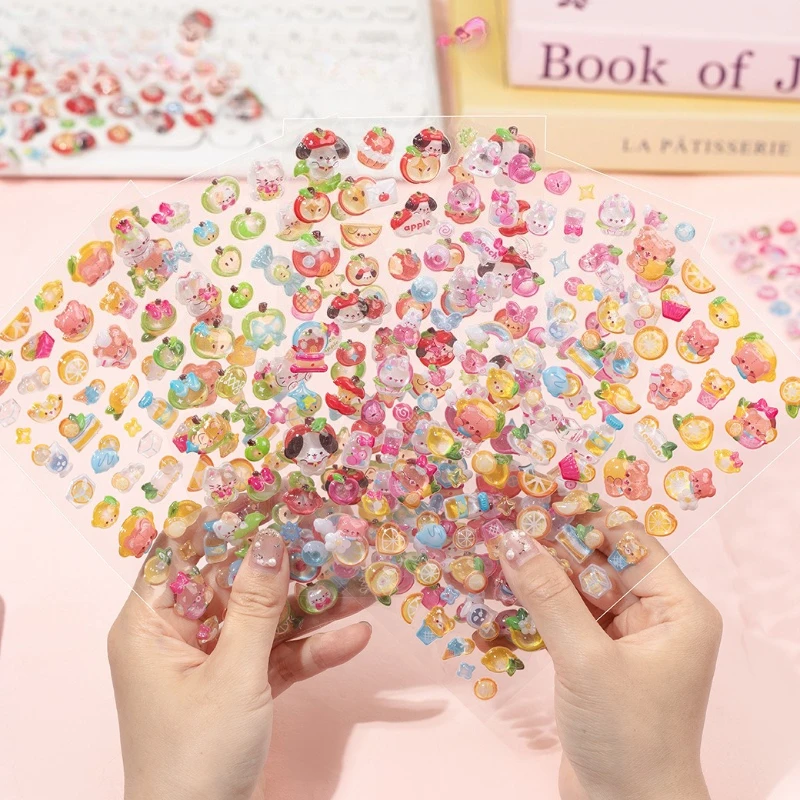 3D Embossed Party Stickers Cute Fruit Scrapbook Sticker for Kids DIY Decals for Phone Case Journaling Kawaii Craft Supplies