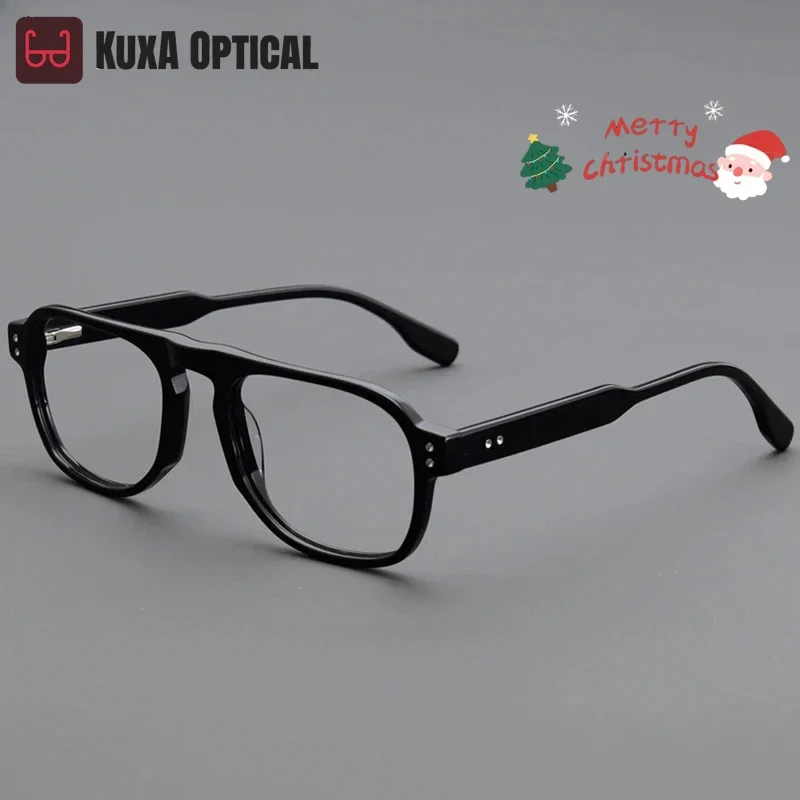 

KUXA Leopard Acetate Glasses Frame Men's Myopia Eyeglasses Hyperopia Progressive Prescription Lenses Retro Optical Office Worker