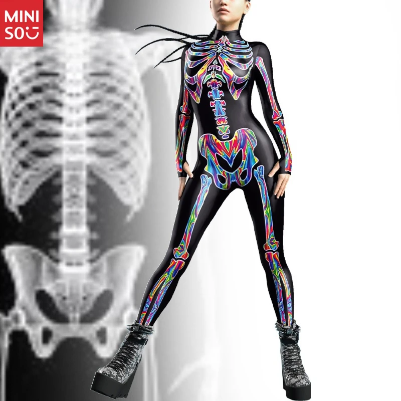 

Miniso Colorful Skeleton Bodysuit | Full Body Halloween Costume, Women's Jumpsuit