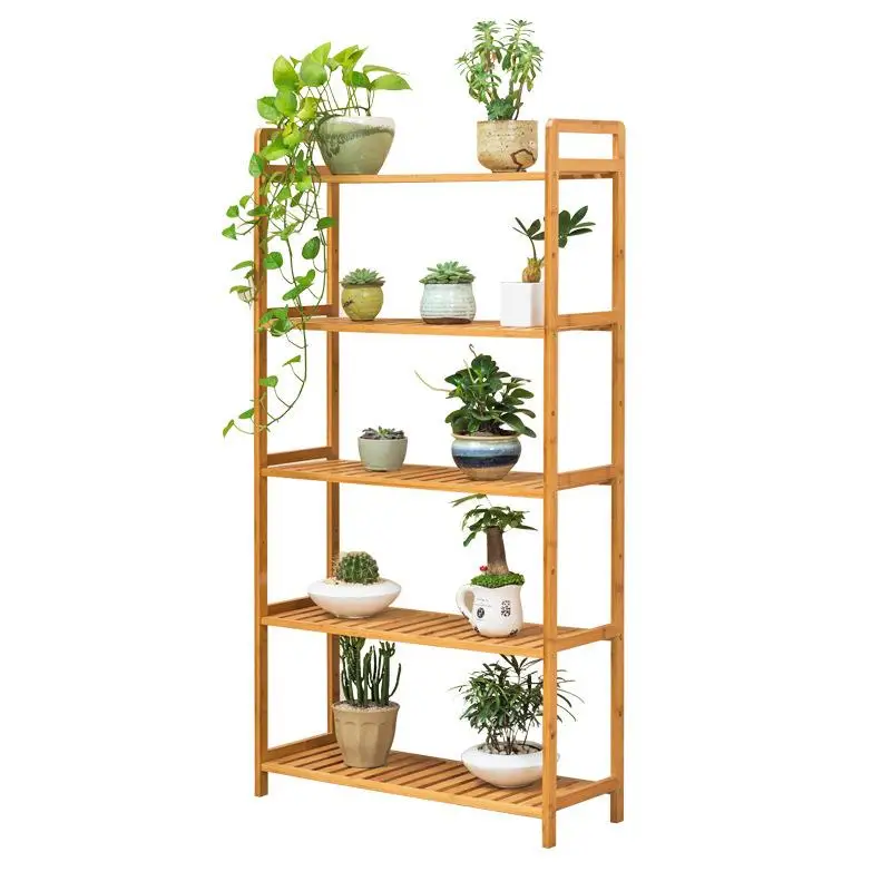 

Modern Solid Wood Plant Stand Mobile Floor Shelf with Wheels for Balcony Living Room Indoor Hall