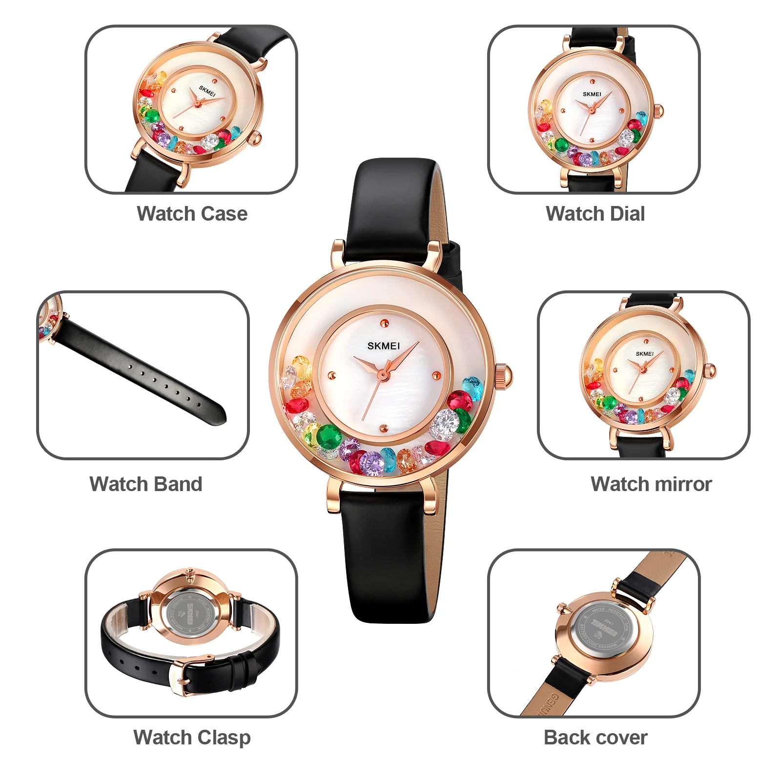 Relojes SKMEI con diseño de cristal colorido y esfera de cristal para mujer, reloj de pulsera con movimiento de cuarzo japonés, reloj de hora para mujer, reloj femenino