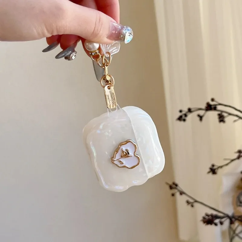 

For Airpods 4 Pro 2 3 1/2 Pro 3 2025 Ins Cute Shell Texture Heart Protection Sleeve Headphones Case TPU Cover Funda with Pendant