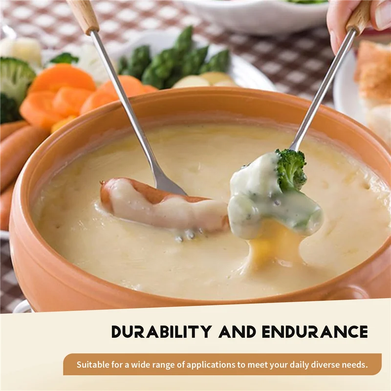 BAAJ-12 Piece Fondue Fork Grilling Set Muddler Reusable Fruit Forks Bbq Fork Dipping Wood + Stainless Steel For Cocktails Set