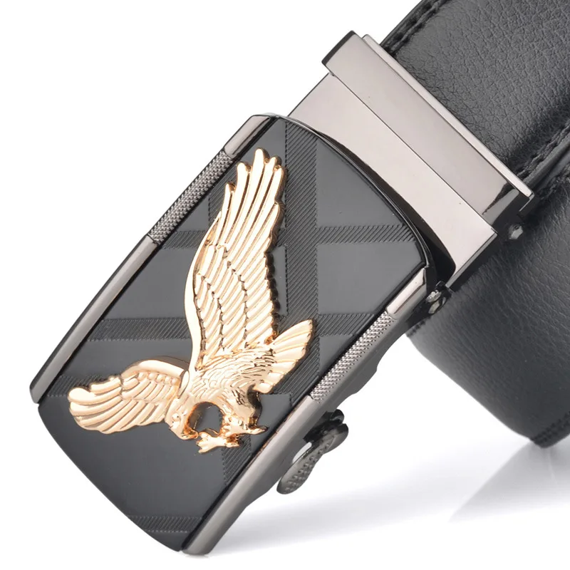 2024 Men\'s Genuine Leather Belt Eagle Style Automatic Buckle Belt Strap Adjustable Luxury Brand Belt Fashion Business Men\'s Belt